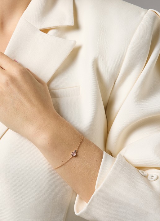 Diamond Point Roségouden armband, 0.69 ct rozenkwarts, Little Drops - voorkant 2 roségoud
