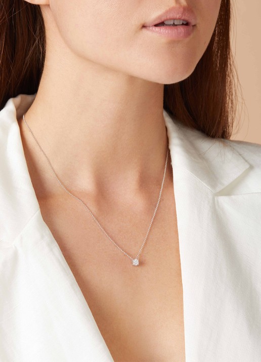 Diamond Point Witgouden hanger met collier, 0.14 ct diamant, Enchanted - voorkant 2 witgoud