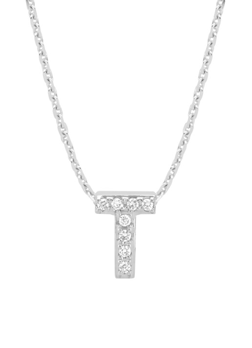 Diamond Point Witgouden hanger T, 0.04 ct diamant, Alphabet