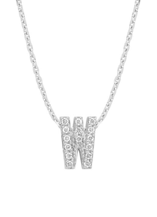 Diamond Point Witgouden hanger W, 0.06 ct diamant, Alphabet