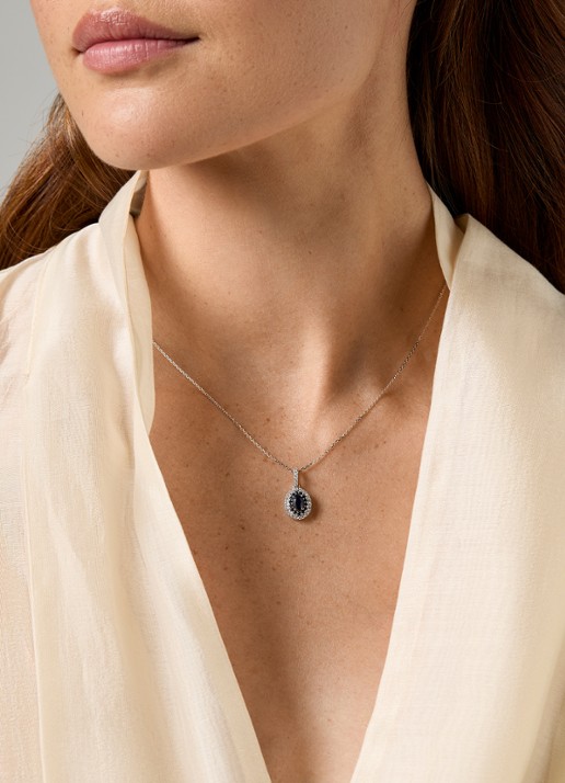 Diamond Point Witgouden oorsieraden, 0.69 ct blauwe saffier, Eden - voorkant 2 witgoud