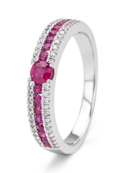 Diamond Point Witgouden ring, 0.38 ct robijn, Majestic
