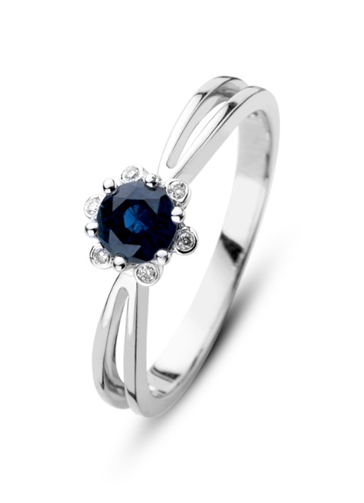 Diamond Point Witgouden ring 0.50 ct blauwe saffier Empress