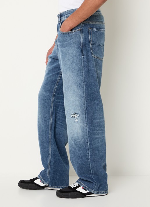 Diesel 2001 D-Macro wide leg jeans met destroyed afwerking  - detail 5 indigo