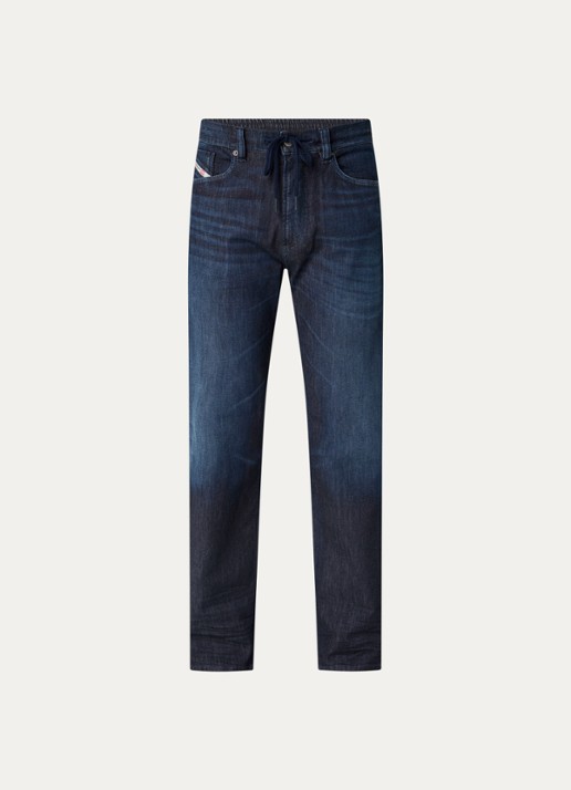 Diesel 2080 D-Reel loose fit joggingbroek van denim met trekkoord - voorkant 4 indigo