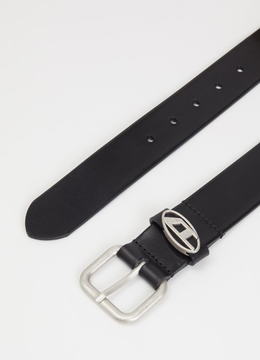 Diesel B-1DR OVAL D riem van leer met logo - detail 2 zwart