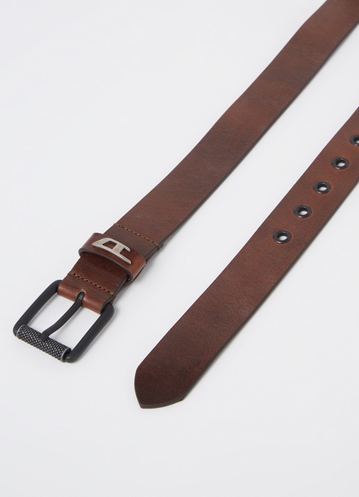 Diesel B-Dave Li riem van leer met logo  - detail donkerbruin