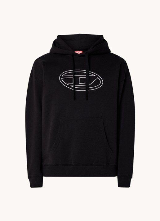 Diesel Bigoval hoodie met 3D logoprint - voorkant 2 diepzwart