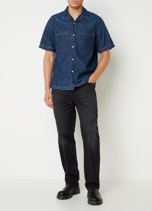 Diesel Camecia regular fit overhemd van denim met logoborduring - voorkant 3 indigo
