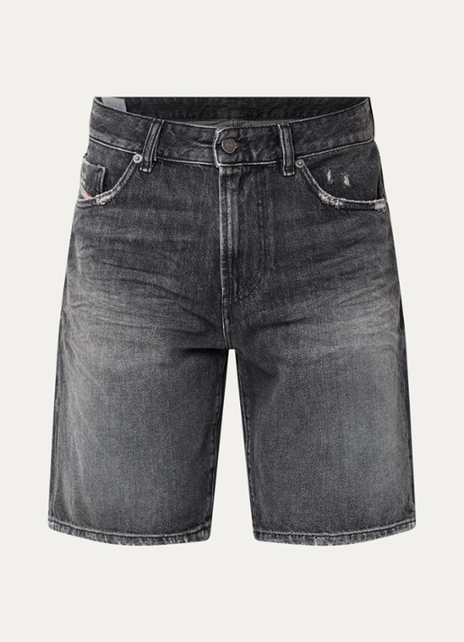 Diesel D-Fin straight fit korte broek van denim met gekleurde wassing - voorkant 2 zwart