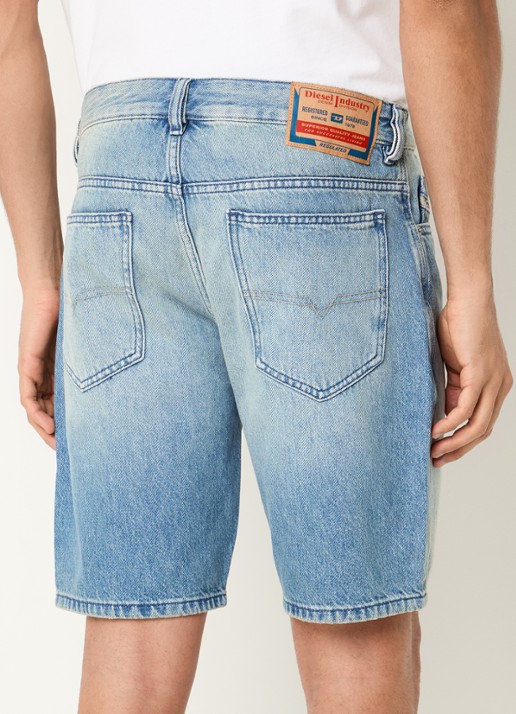 Diesel D-Fin straight fit korte broek van denim met lichte wassing - achterkant 3 indigo