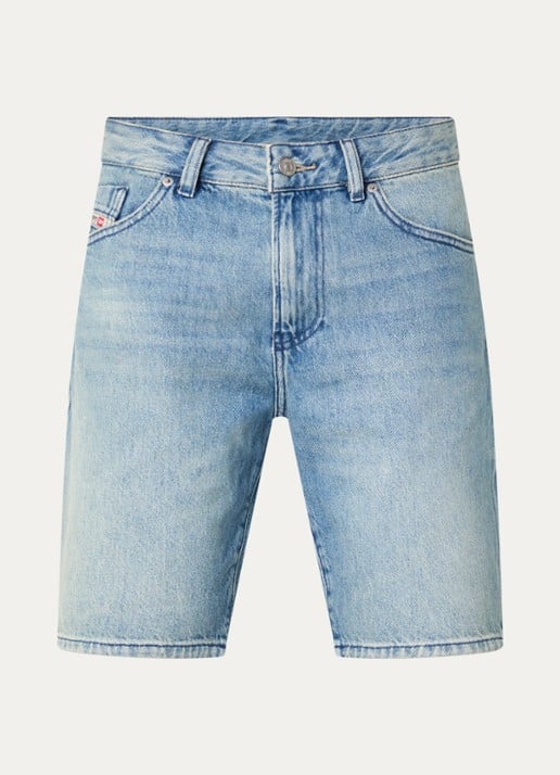 Diesel D-Fin straight fit korte broek van denim met lichte wassing - voorkant indigo