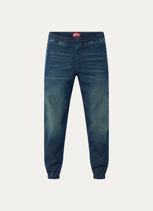 Diesel D-Labb-S tapered fit joggingbroek van denim met steekzakken - voorkant 4 indigo