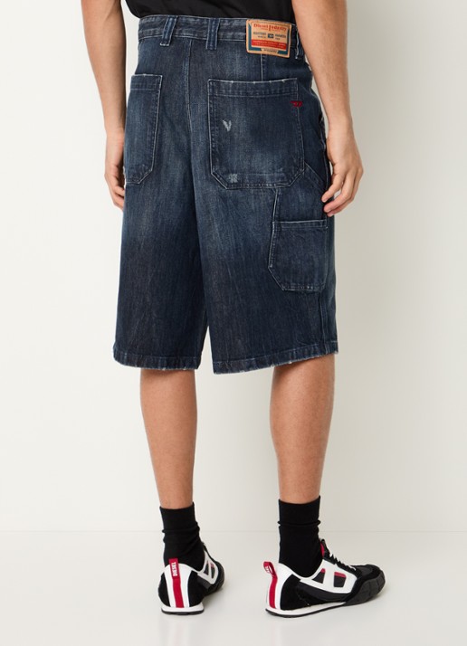 Diesel D-Livery-W loose fit korte broek van denim met donkere wassing - achterkant indigo