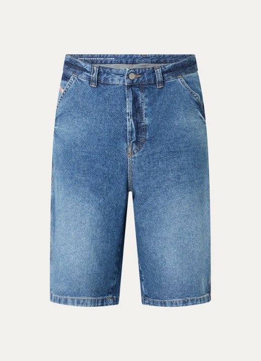 Diesel D-Livery-W loose fit korte broek van denim met medium wassing - voorkant 3 indigo