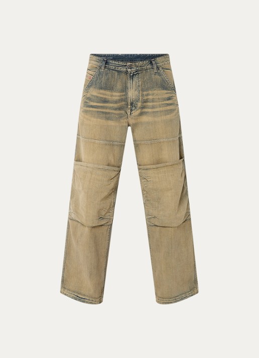 Diesel D-Shift loose fit jeans met verwassen afwerking opgestikte zakken - voorkant 2 khaki