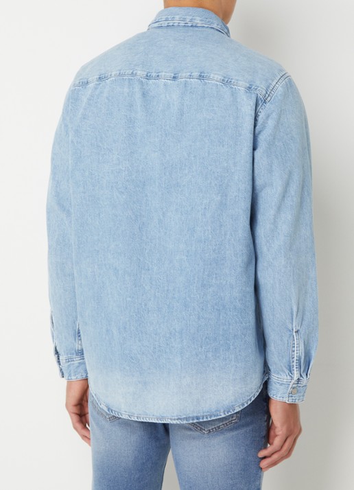 Diesel D-Simply overshirt van denim met logoborduring - achterkant 3 lichtblauw