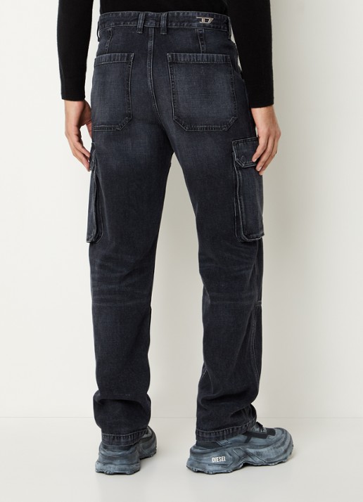 Diesel D-Uty straight fit cargobroek van denim met steekzakken - achterkant antraciet
