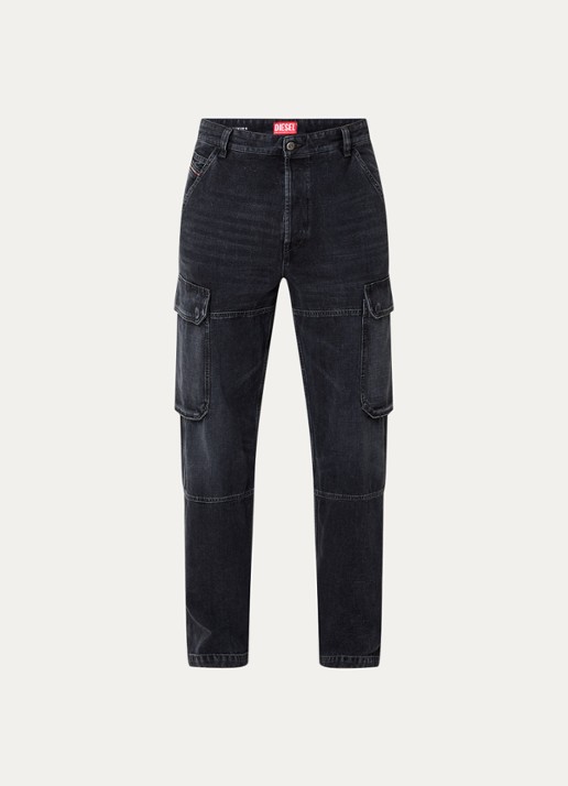 Diesel D-Uty straight fit cargobroek van denim met steekzakken - voorkant 2 antraciet