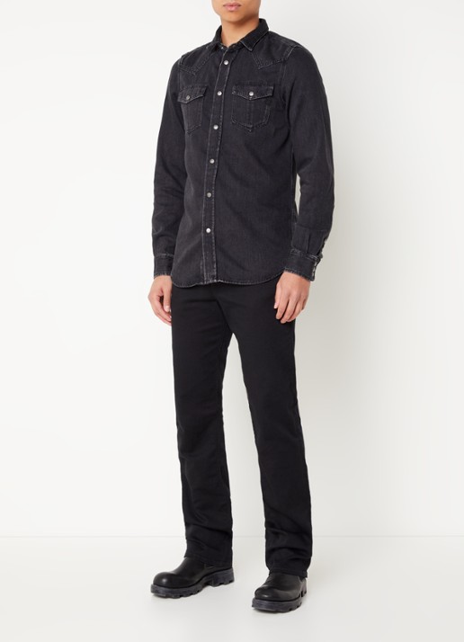 Diesel D-Vega regular fit overhemd van chambray met borstzakken - voorkant 4 zwart