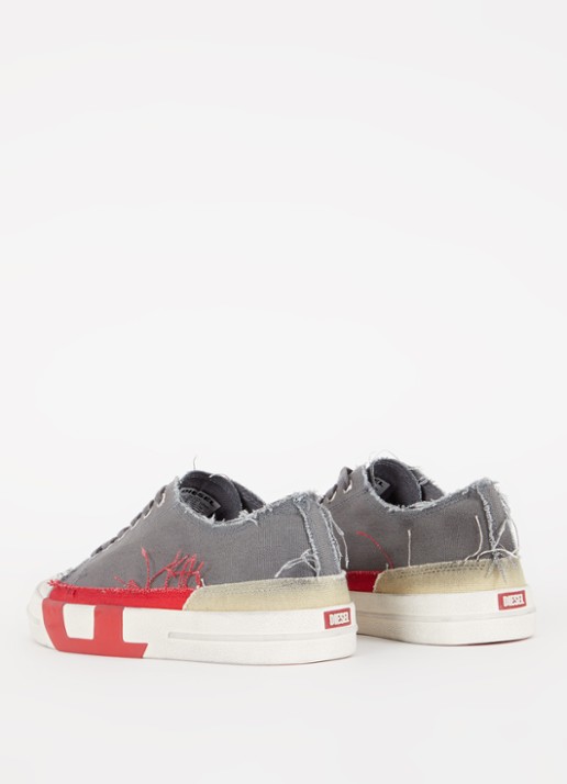 Diesel D-verse Low sneaker van canvas met destroyed afwerking - achterkant 8 middengrijs