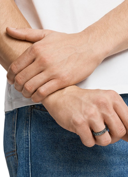Diesel Diesel Font ring met logo DX1612060 - detail 3 antraciet