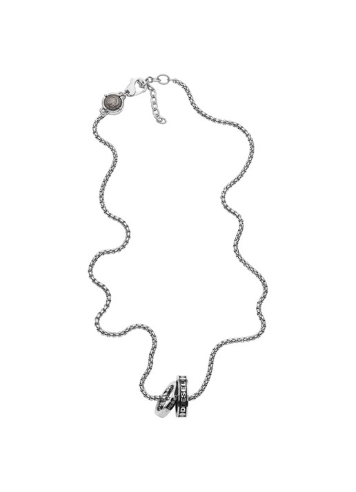 Diesel Double Pendant ketting - voorkant 2 zilver