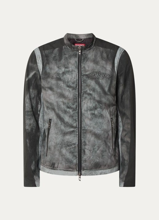 Diesel J-Evert jack met print en ritszakken - voorkant 2 donkergroen