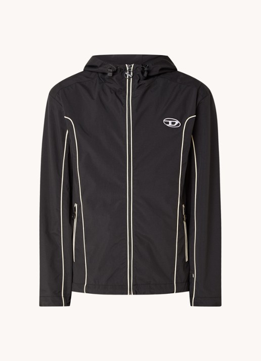 Diesel J-Hives windjack met capuchon en logoborduring - voorkant zwart