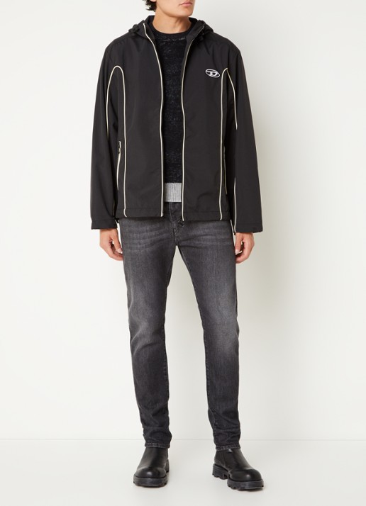 Diesel J-Hives windjack met capuchon en logoborduring - voorkant 2 zwart
