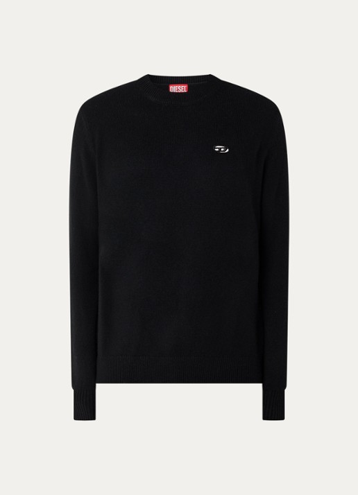 Diesel K-argol fijngebreide pullover met logo - voorkant 3 zwart