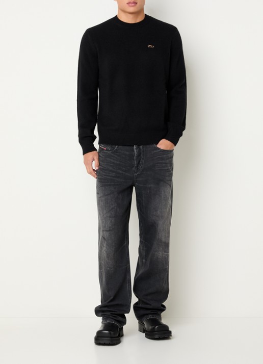 Diesel K-argol fijngebreide pullover met logo - voorkant 4 zwart
