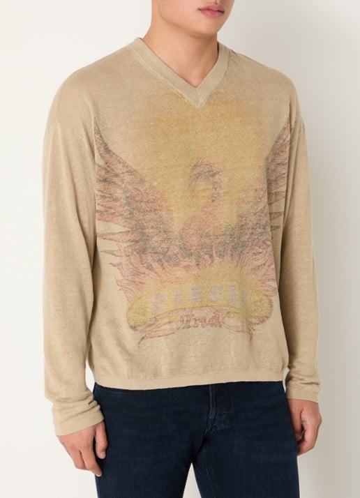 Diesel K-Armins fijngebreide pullover van linnen met print