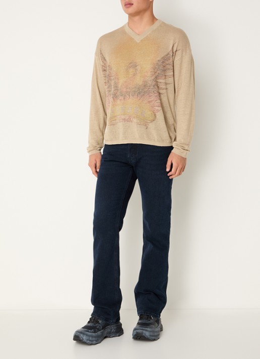 Diesel K-Armins fijngebreide pullover van linnen met print - voorkant 3 beige