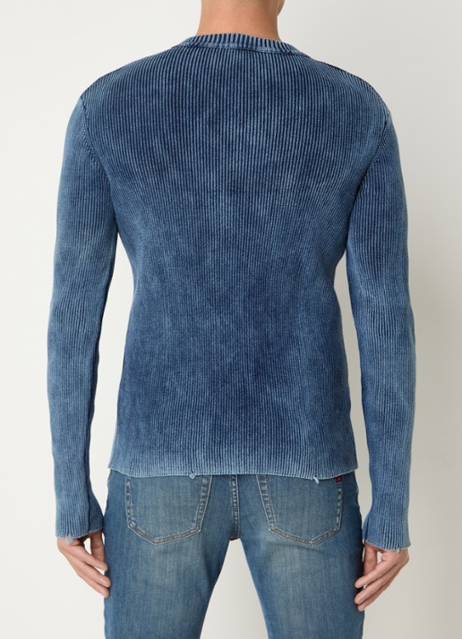 Diesel K-darin ribgebreide pullover met logo - achterkant indigo