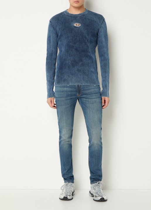 Diesel K-darin ribgebreide pullover met logo - voorkant 3 indigo