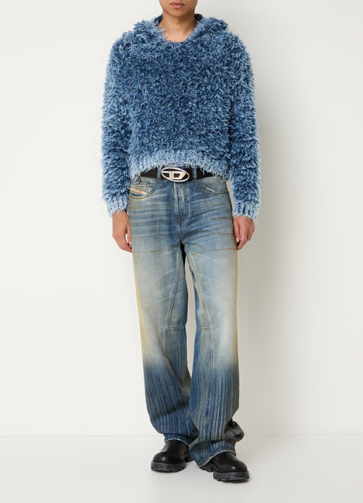 Diesel K-Dave grofgebreide hoodie met verwassen afwerking - voorkant 5 blauw