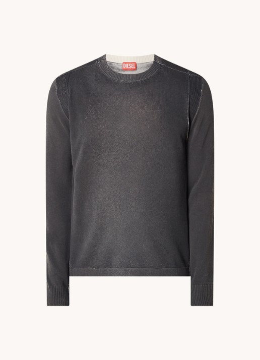 Diesel K-denim fijngebreide pullover met stretch - voorkant 2 donkergrijs