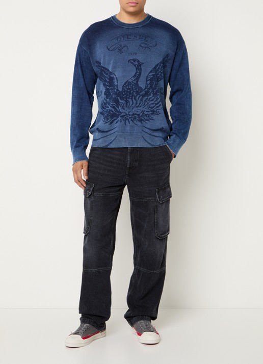 Diesel K-Fenicol fijngebreide pullover met logoprint - voorkant 4 donkerblauw