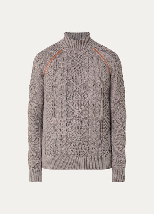 Diesel K-Inome kabelgebreide trui in wolblend met details van imitatieleer - voorkant 2 taupe