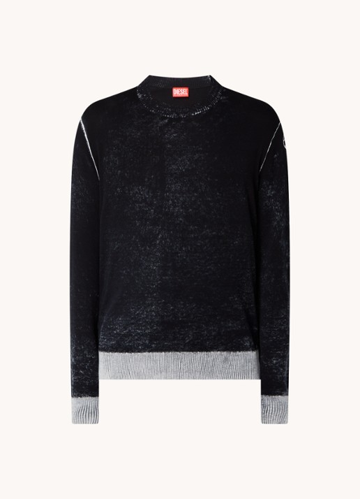Diesel K-Larence-B fijngebreide pullover met verwassen afwerking - voorkant 3 zwart