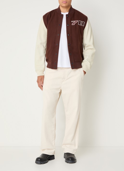 Diesel L-kopf baseball jack in wolblend met borduring- en backprint - voorkant 2 kastanjebruin