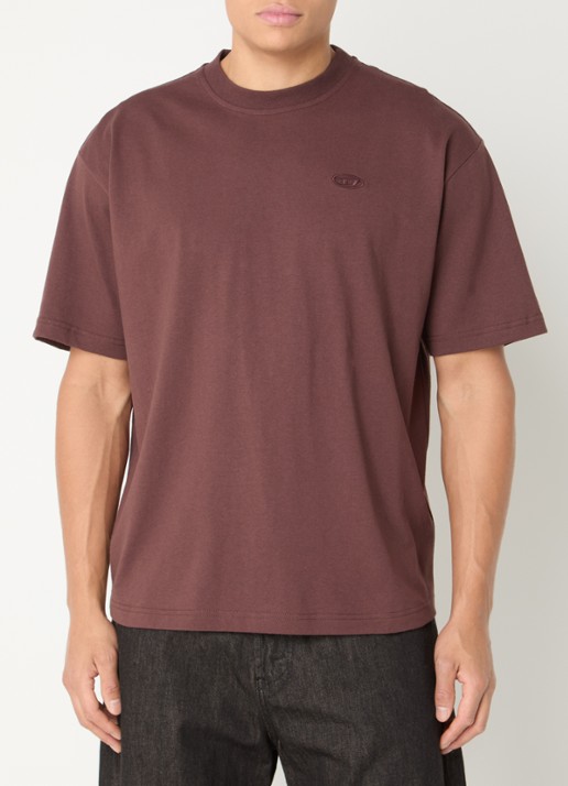 Diesel Megoval-D oversized T-shirt met logo- en backborduring - achterkant bruin