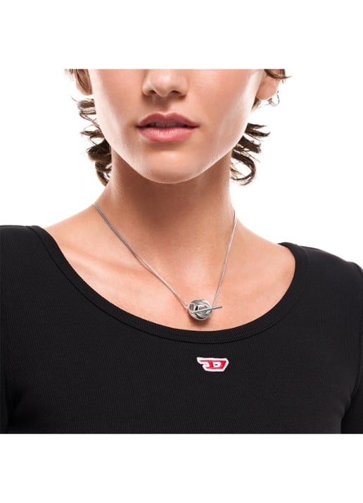 Diesel Oval D ketting DX1716040 - detail 2 zilver