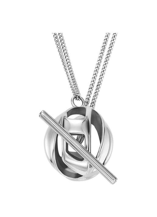 Diesel Oval D ketting DX1716040 - voorkant 4 zilver