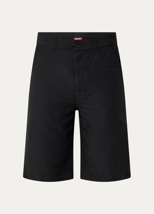 Diesel P-Hant straight fit korte broek in linnenblend - voorkant 3 zwart