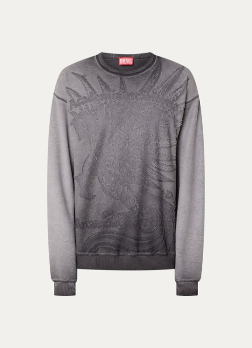 Diesel S-Aron sweater met destroyed afwerking - voorkant antraciet