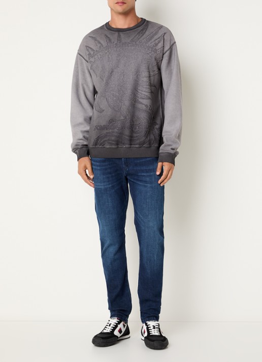 Diesel S-Aron sweater met destroyed afwerking - voorkant 2 antraciet