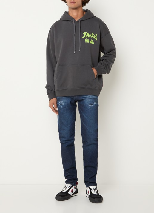 Diesel S-Box-Hood-Aa2 hoodie met logo- en backprint - voorkant 2 donkergrijs