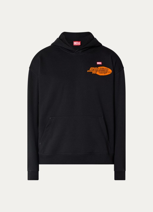 Diesel S-boxt hoodie met logo- en backprint - voorkant zwart